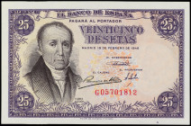 Spanish Banknotes
Estado Español
25 Pesetas. 19 Febrero 1946. Flórez Estrada. Serie G. Ed-450a. SC.