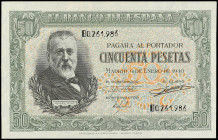 Spanish Banknotes
Estado Español
50 Pesetas. 9 Enero 1940. Menéndez Pelayo. Serie B. Ed-437a. EBC+.