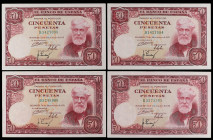 Spanish Banknotes
Estado Español
Lote 4 billetes 50 Pesetas. 31 Diciembre 1951. Rusiñol. Serie B. Dos parejas correlativas. (Levísima arruguita en m...