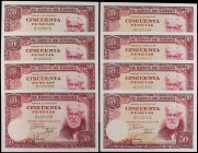Spanish Banknotes
Estado Español
Lote 8 billetes 50 Pesetas. 31 Diciembre 1951. Rusiñol. Serie B. Cuatro parejas correlativas. (Levísima arruguita e...