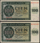 Spanish Banknotes
Estado Español
Lote 2 billetes 100 Pesetas. 21 Noviembre 1936. Catedral de Burgos. Serie X. Pareja correlativa. (Levísima arruga)....