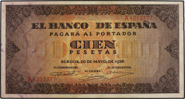 Spanish Banknotes
Estado Español
100 Pesetas. 20 Mayo 1938. Casa del Cordón. Serie A. Ed-432. SC-.