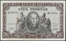 Spanish Banknotes
Estado Español
100 Pesetas. 9 Enero 1940. Colón. Serie A. (Papel algo raspado en pequeña parte de margen inferior). Ed-438a. SC....