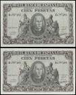 Spanish Banknotes
Estado Español
Lote 2 billetes 100 Pesetas. 9 Enero 1940. Colón. Serie C. Pareja correlativa. Ed-438a. SC.