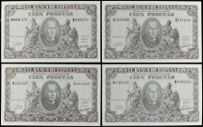 Spanish Banknotes
Estado Español
Lote 4 billetes 100 Pesetas. 9 Enero 1940. Colón. Serie E, F, G y H. Ed-438a. SC.