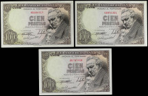 Spanish Banknotes
Estado Español
Lote 3 billetes 100 Pesetas. 19 Febrero 1946. Goya. Sin Serie. Trío correlativo. (Arruguita en margen). Ed-451. SC....