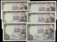 Spanish Banknotes
Estado Español
Lote 6 billetes 100 Pesetas. 19 Febrero 1946. Goya. Sin Serie. Todos correlativos. (Levísima arruguita en margen). ...
