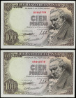 Spanish Banknotes
Estado Español
Lote 2 billetes 100 Pesetas. 19 Febrero 1946. Goya. Sin Serie. Pareja correlativa. Ed-451. SC.