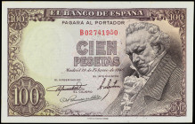 Spanish Banknotes
Estado Español
100 Pesetas. 19 Febrero 1946. Goya. Serie B. (Manchitas y arruguitas). Ed-451b. SC.