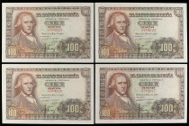 Spanish Banknotes
Estado Español
Lote 4 billetes 100 Pesetas. 2 Mayo 1948. Bayeu. Sin Serie. Todos correlativas. (Leves arruguitas, dos leve punto d...