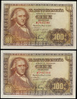 Spanish Banknotes
Estado Español
Lote 2 billetes 100 Pesetas. 2 Mayo 1948. Bayeu. Serie D. Pareja correlativa. Ed-456a. SC.
