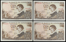 Spanish Banknotes
Estado Español
Lote 4 billetes 100 Pesetas. 19 Noviembre 1965. Becquer. Sin Serie. (Alguno con leve aruguita). Ed-470. SC- a SC.