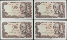 Spanish Banknotes
Estado Español
Lote 4 billetes 100 Pesetas. 17 Noviembre 1970. Falla. Sin Serie. Parejas correlativas. Ed-472. SC.