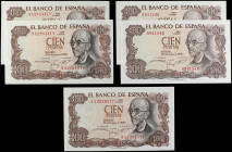 Spanish Banknotes
Estado Español
Lote 5 billetes 100 Pesetas. 17 Septiembre 1970. Manuel de Falla, Sin serie pareja correlativa y numeración especia...