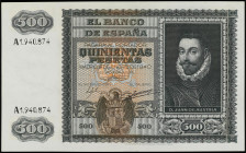Spanish Banknotes
Estado Español
500 Pesetas. 9 Enero 1940. Juan de Austria. Arruguita en margen superior. Ed-439. EBC+.