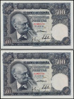Spanish Banknotes
Estado Español
Lote 2 billetes 500 Pesetas. 15 Noviembre 1951. Benlliure. Sin serie. Pareja correlativa. Ed-460. SC.