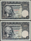 Spanish Banknotes
Estado Español
Lote 2 billetes 500 Pesetas. 15 Noviembre 1951. Benlliure. Serie A. Pareja correlativa. (Levísima arruguita en marg...