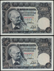 Spanish Banknotes
Estado Español
Lote 2 billetes 500 Pesetas. 15 Noviembre 1951. Benlliure. Serie B. Pareja correlativa. Ed-460a. SC.