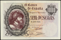 Spanish Banknotes
Estado Español
1.000 Pesetas. 21 Octubre 1940. Carlos I. (Levísimas arruguitas en margen). Apresto original. Ed-445. EBC-.