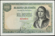 Spanish Banknotes
Estado Español
1.000 Pesetas. 4 Noviembre 1949. Ramón de Santillán. (Levísima arruguita en esquina). Ed-458. EBC+.