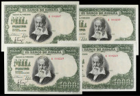 Spanish Banknotes
Estado Español
Lote 4 billetes 1.000 Pesetas. 31 Diciembre 1951. Sorolla. Series A. Todos correlativos. Ed-463a. EBC+.