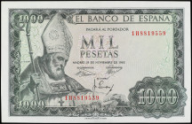 Spanish Banknotes
Estado Español
1.000 Pesetas. 19 Noviembre 1965. San Isidoro. Serie 1H. (Leves arruguitas). Ed-471b. SC.