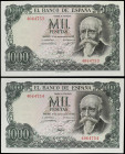 Spanish Banknotes
Estado Español
Lote 2 billetes 1.000 Pesetas. 17 Septiembre 1971. Echegaray. Sin Serie. Pareja correlativa. Ed-474. SC.