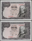 Spanish Banknotes
Juan Carlos I
Lote 2 billetes 5.000 Pesetas. 6 Febrero 1976. Carlos III. Serie A, pareja correlativa. (Los dos con leves manchitas...
