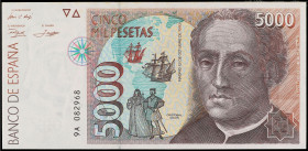 Spanish Banknotes
Juan Carlos I
5.000 Pesetas. 12 Octubre 1992. Colón. Serie sustitutiva 9A. Ed-484b. SC.