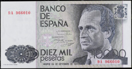 Spanish Banknotes
Juan Carlos I
10.000 Pesetas. 24 Septiembre 1985. Juan Carlos I. Serie sustitutiva 9A. (Arruguitas en margen). Ed-481b. SC.