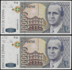 Spanish Banknotes
Juan Carlos I
Lote 2 billetes 10.000 Pesetas. 12 Octubre 1992. Juan Carlos I. Serie sustitutiva 9A. Pareja correlativa. Ed-485b. S...