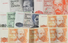 Spanish Banknotes
Juan Carlos I
Lote 8 billetes 200 (4), 500, 1.000, 2.000 y 10.000 Pesetas. 1979 a 1985. Clarín (4 correlativos), Rosalia de Castro...