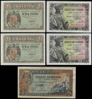 Banknotes Lots and Collections
Lote 5 billetes 1 (4) y 5 Pesetas. 1 Peseta Abril 1938 Serie M (2) calidad SC y SC-, 1 Peseta Fernando el Católico Ser...