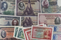Banknotes Lots and Collections
Lote 20 billetes 50 Céntimos a 100 Pesetas. Incluye 50 céntimos y 1 y 2 Pesetas de la II República (alguna pareja corr...