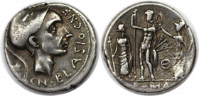 Römische Münzen, MÜNZEN DER RÖMISCHEN REPUBLIKREPUBLIK NACH 211 V. CHR. Cn. Cornelius Blasio, 112 oder 111 v. Chr. Denar, Mzst. Rom. (3,93 g) Vs.: CN ...
