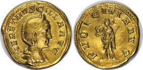 Römische Münzen, MÜNZEN DER RÖMISCHEN KAISERZEIT. Herennia Etruscilla, Frau des Traianus Decius, 249-251 n. Chr. AV Aureus (4,17 g). Fast Stempelglanz...