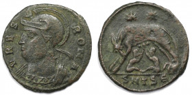 Römische Münzen, MÜNZEN DER RÖMISCHEN KAISERZEIT. "Urbs Roma". Follis (Thessalonica) 330-335 n. Chr. (1,74 g. 18 mm) Vs.: VRBS ROMA, Drapierte Büste d...
