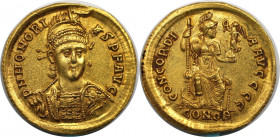 Römische Münzen, MÜNZEN DER RÖMISCHEN KAISERZEIT. Honorius (393 - 423 n. Chr). AV Solidus 402-403 n. Chr., Konstantinopel (4,48 g. 20,3 mm). Vs.: D N ...