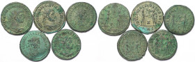 Römische Münzen, Lots und Sammlungen römischer Münzen. MÜNZEN DER RÖMISCHEN KAISERZEIT. Diocletianus (284-305 n.Chr). Lot von 5 Münzen. Antoninianus 2...