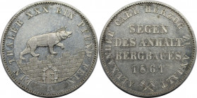 Altdeutsche Münzen und Medaillen, ANHALT - BERNBURG. Alexander Carl (1834-1863). Ausbeutetaler 1861 A, Silber. AKS 17. Vorzüglich
