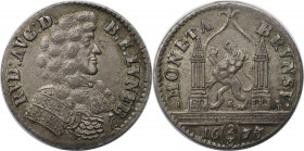 Altdeutsche Münzen und Medaillen, BRAUNSCHWEIG - STADT. 2/3 Taler 1675 IGB, mit Titel und Brustbild Rudolf Augusts von Braunschweig-Wolfenbüttel. 16,1...