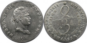 Altdeutsche Münzen und Medaillen, WESTFALEN. Hieronimus Napoleon (1807-1813). 2/3 Taler 1811 C, Silber. KM 117. PCGS MS-61