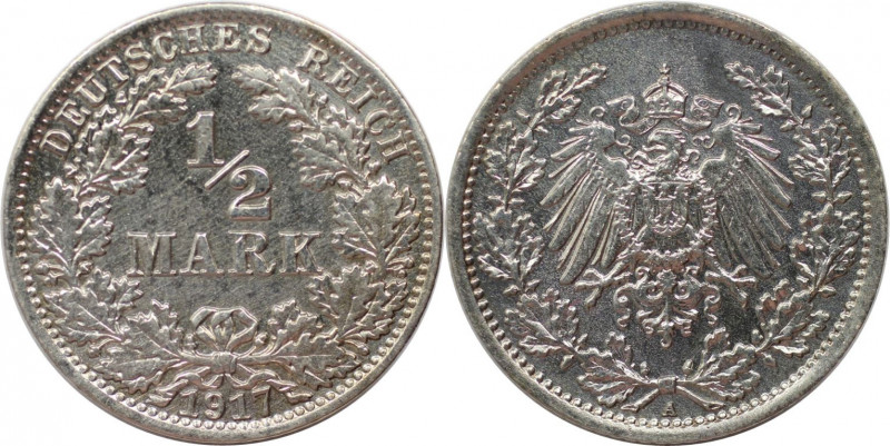Deutsche Münzen und Medaillen ab 1871, REICHSKLEINMÜNZEN. 1/2 Mark 1917 A. Silbe...