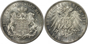 Deutsche Münzen und Medaillen ab 1871, REICHSSILBERMÜNZEN, Hamburg. 3 Mark 1914 J, Silber. Jaeger 64. Stempelglanz
