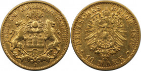 Deutsche Münzen und Medaillen ab 1871, REICHSGOLDMÜNZEN, Hamburg. 10 Mark 1876 J. Gold. Jaeger 209. Vorzüglich