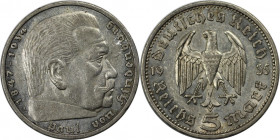 Deutsche Münzen und Medaillen ab 1871, 3. REICH 1933-1945. K.r. Paul v.Hindenburg. 5 Mark 1935 A, Silber. Jaeger 360. Sehr Schön-Vorzüglich