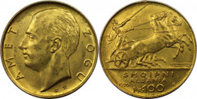 Europäische Münzen und Medaillen, Albanien / Albania. Zogu I. (1925-1928-1939). 100 Franken 1926 R, Rom. Mit zwei Sternen unter dem Kopf. 29.03 g Fein...