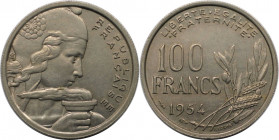 Europäische Münzen und Medaillen, Frankreich / France. 100 Francs 1954, Kupfer-Nickel. KM 919.1. Vorzüglich-stempelglanz