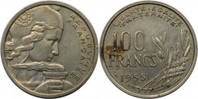 Europäische Münzen und Medaillen, Frankreich / France. 100 Francs 1955 B. Kupfer-Nickel. KM 919.2. Vorzüglich-stempelglanz, Flecken