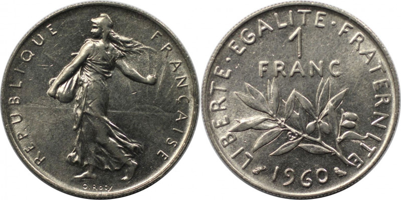 Europäische Münzen und Medaillen, Frankreich / France. 1 Franc 1960, Nickel. KM ...